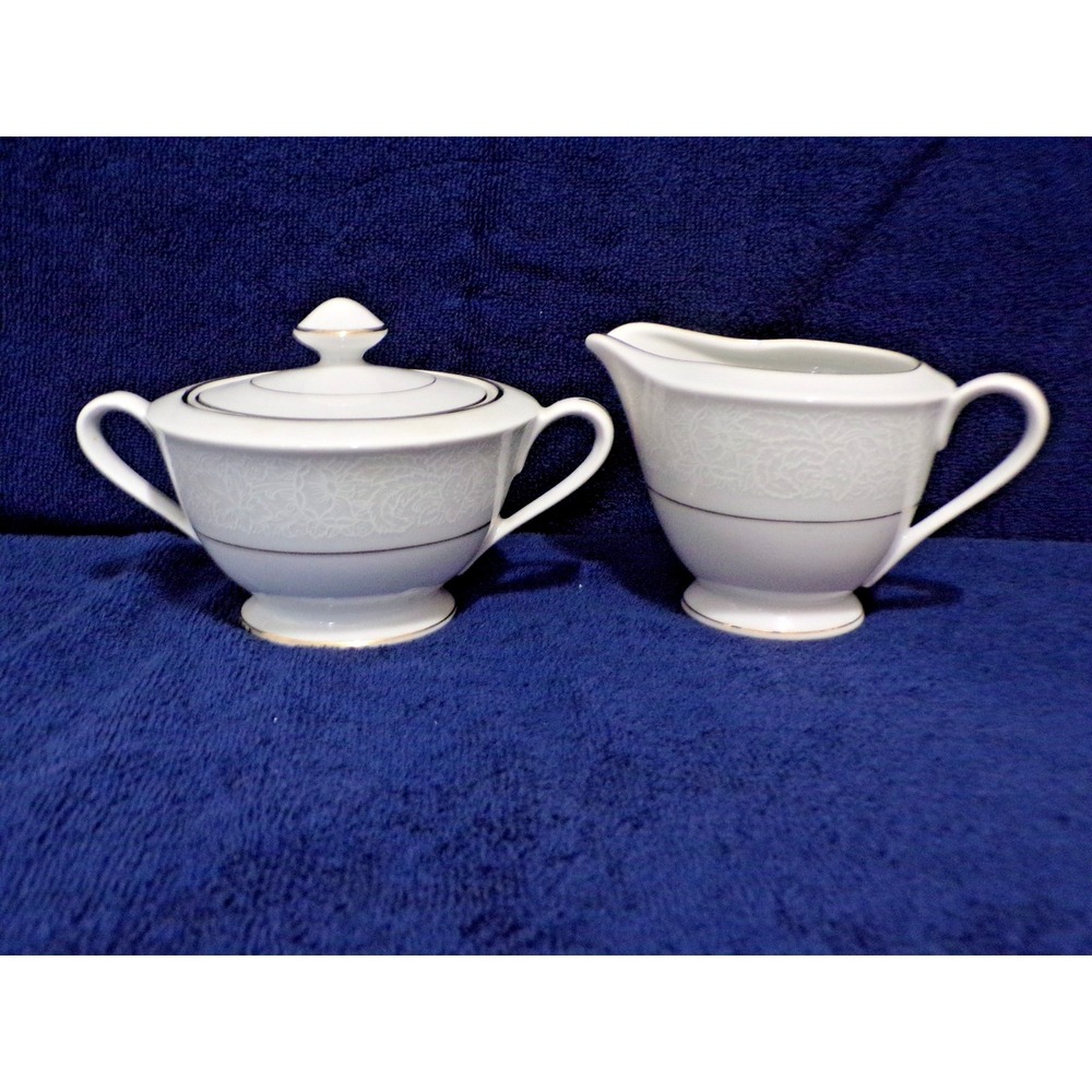 Noritake China "Serenada" White with Gold Trim Creamer & Sugar Set #7714